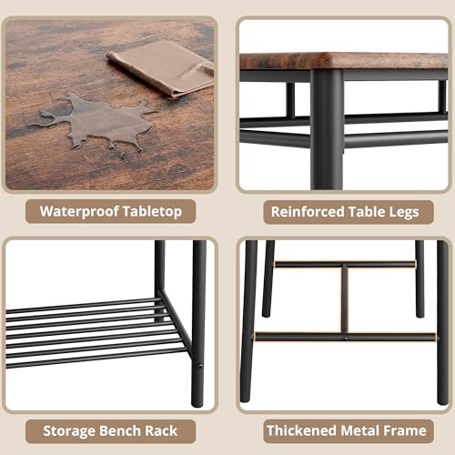 Gray Dining Table Set for 4 with Upholstered Bench and 2 Chairs G417