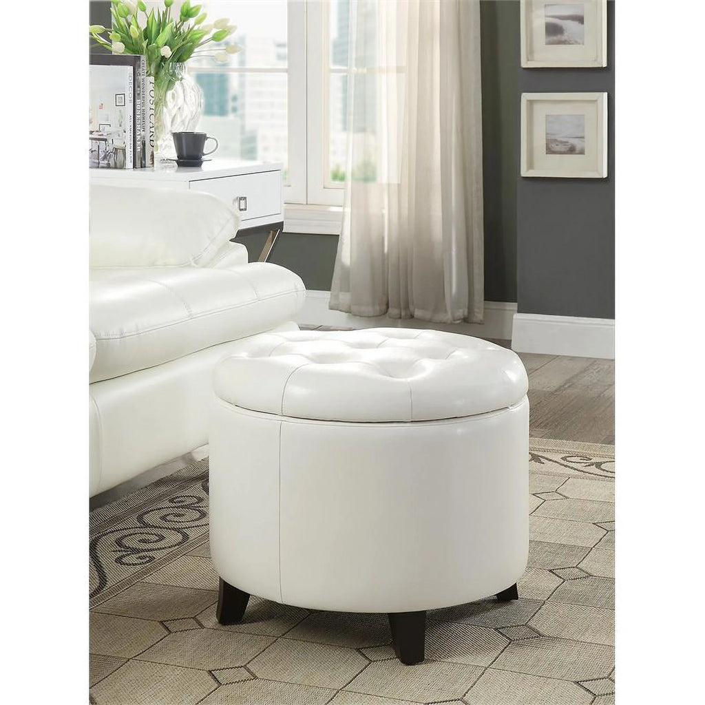Modern Round Ottoman in Ivory Faux Leather S251
