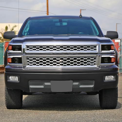 2014-2015 Chevy Silverado 1500 Black Chrome Trim Headlights Assembly Pair V8671