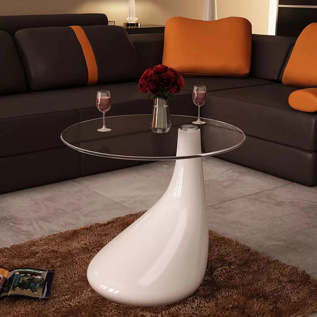 Round Glass Top White Coffee Table C51999