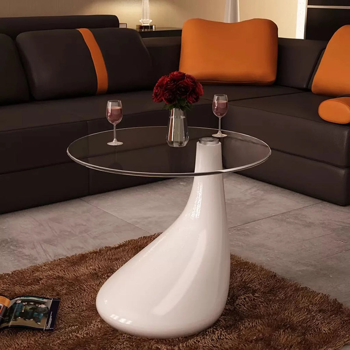 Round Glass Top White Coffee Table C51999