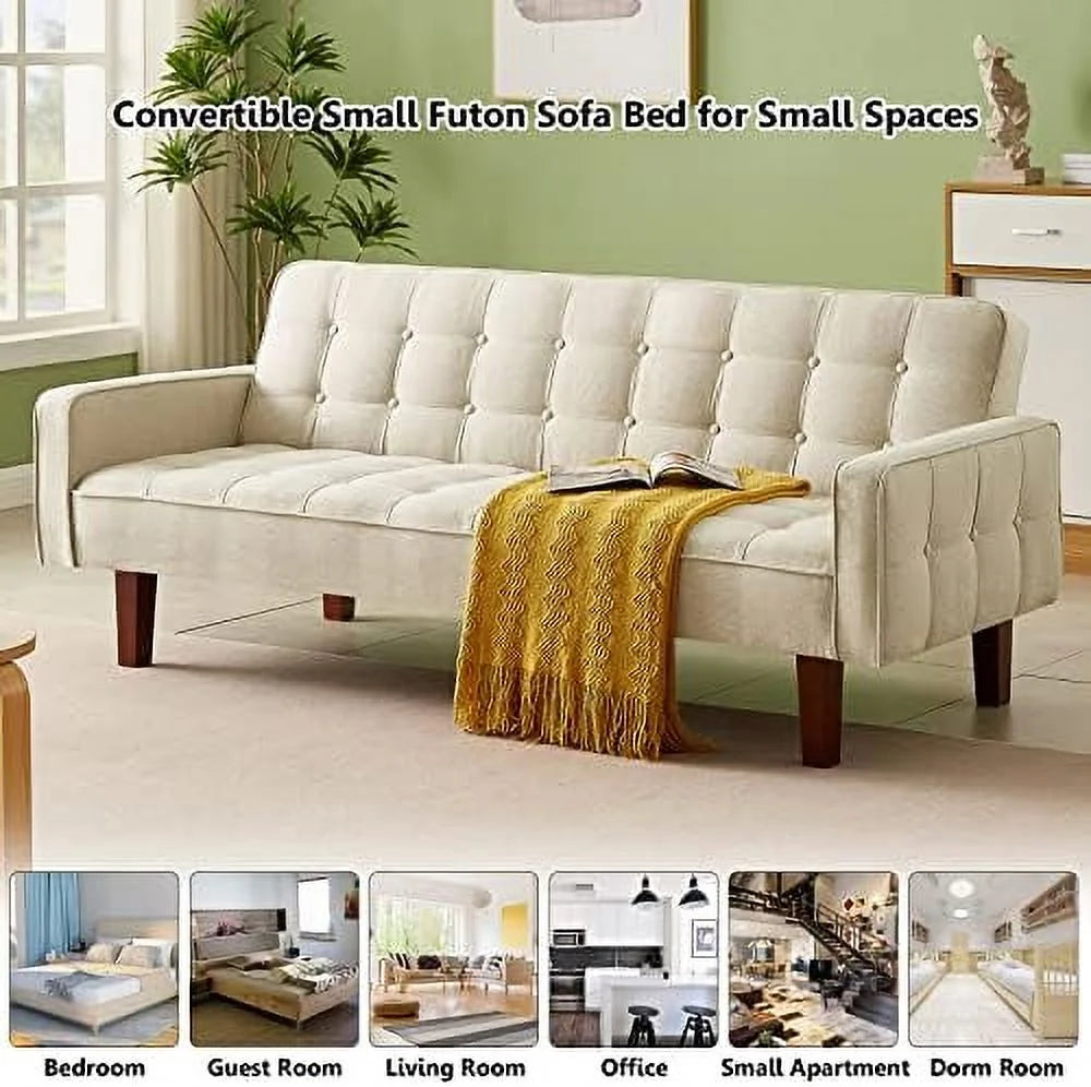 Linen Convertible Sleeper Sofa Bed 3 Seater (Blue) R514