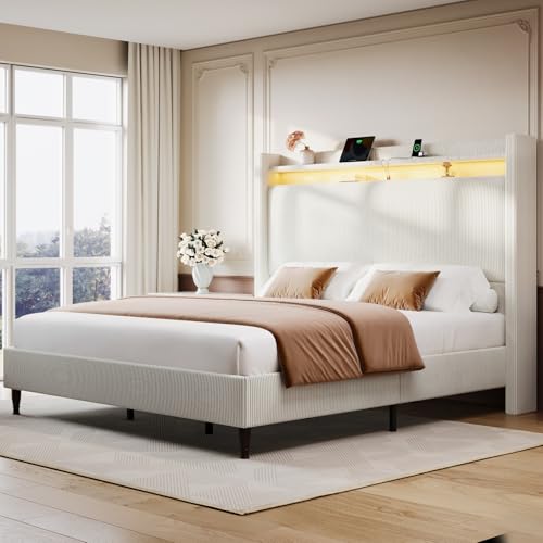 Queen Size Upholstered Platform Bed with Tall Headboard N90061