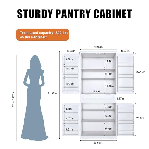 Pantry Cabinet with Drawer, 2 Cabinets and 6 Door Shelves, Adjustable Shelves, 71.65" N212