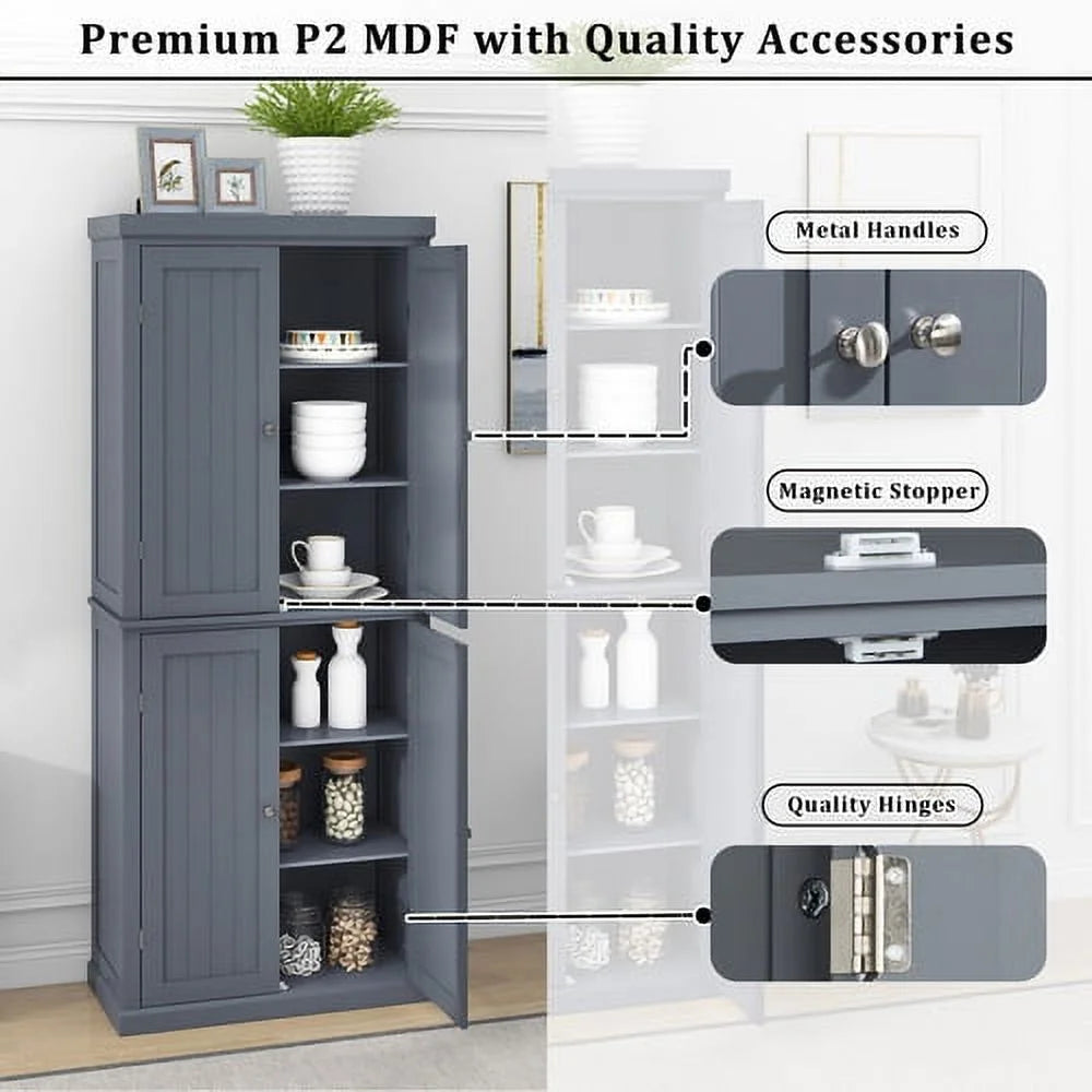 Tall Kitchen Pantry Storage Cabinet with 4 Doors and Adjustable Shelves P90797