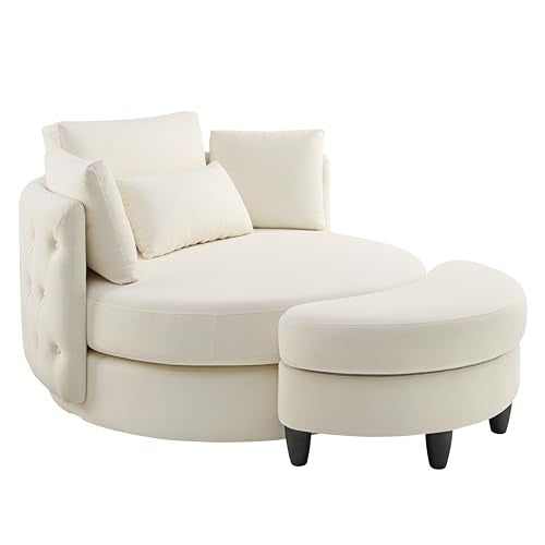 Oversized Velvet Swivel Barrel Chair with Ottoman and 4 Pillows B44302