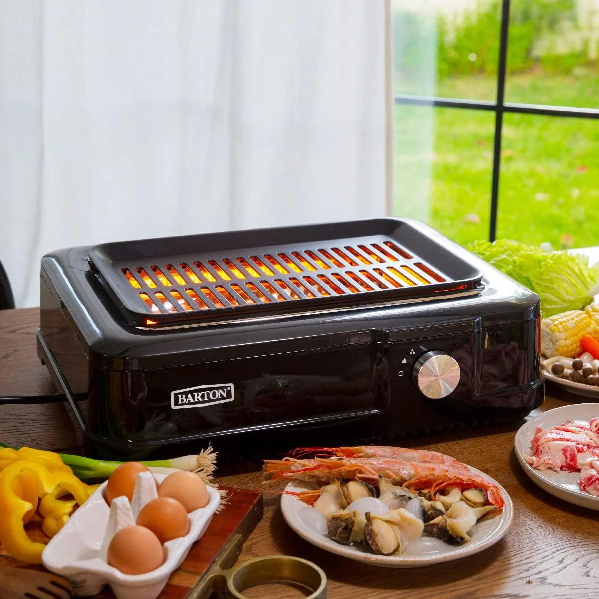 Electric Smokeless Indoor Infrared BBQ Grill with Non-Stick Grate and Drip Tray, Black U901673