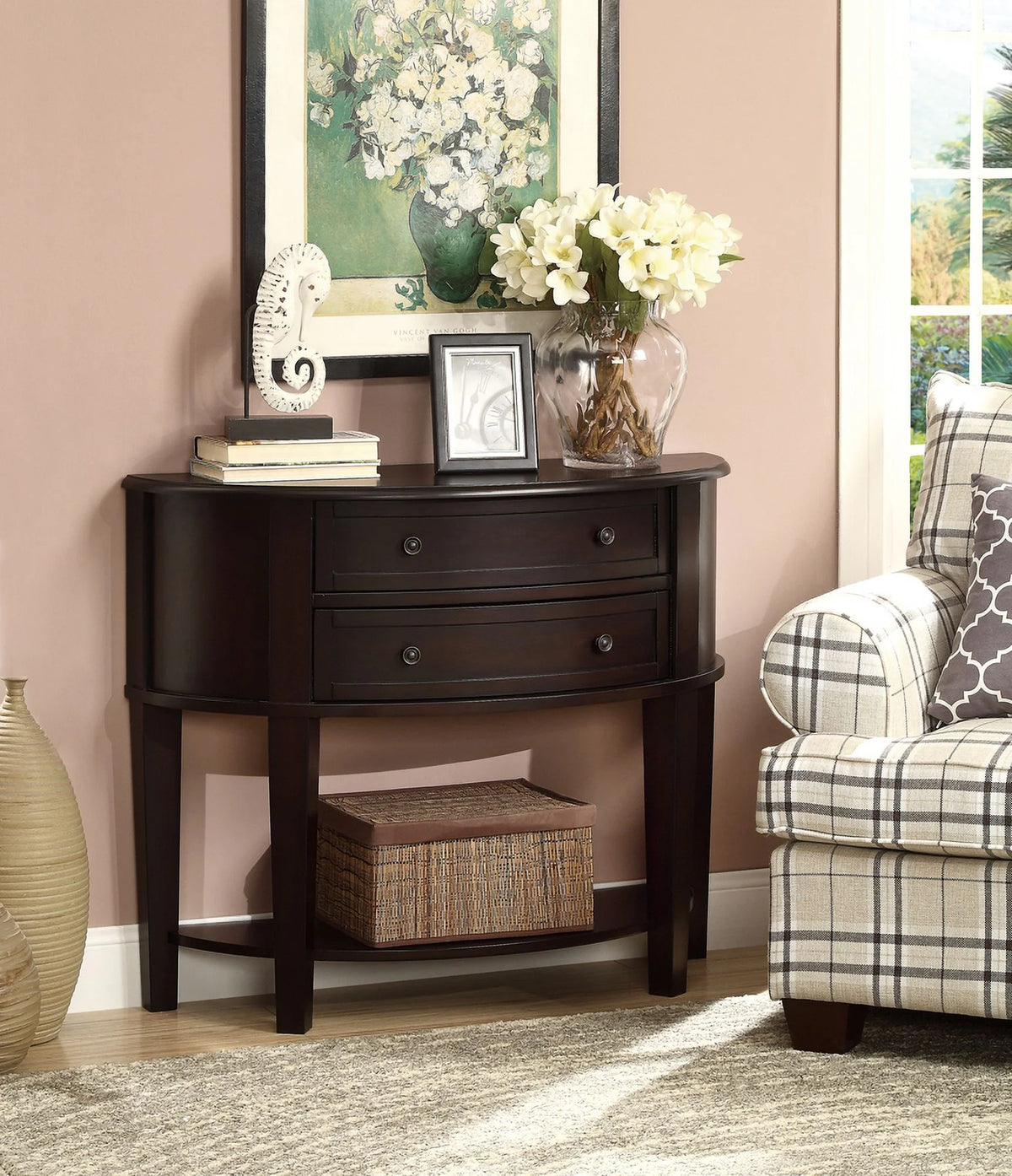 2-drawer Demilune Shape Console Table Cappuccino D656
