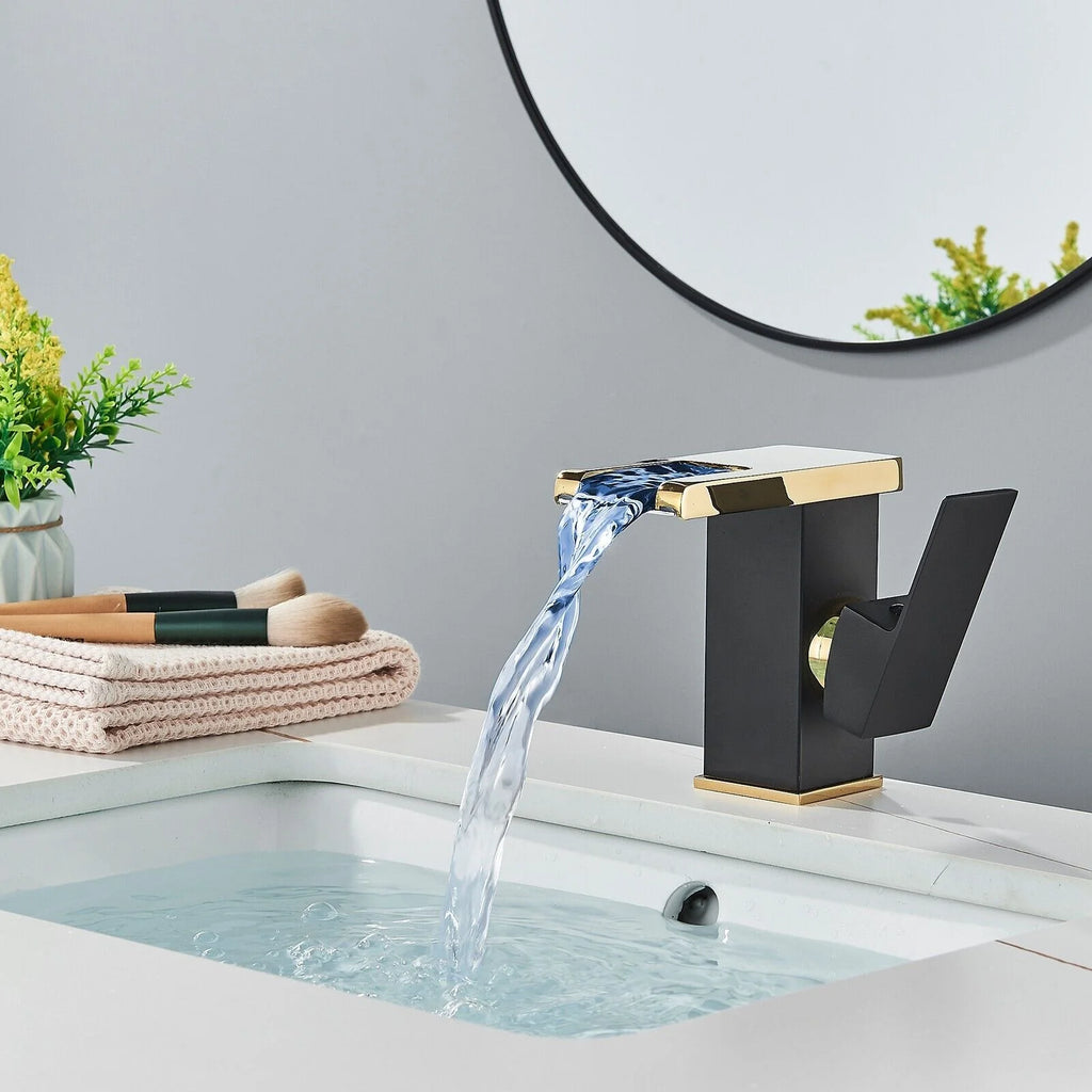 Black Gold Single Handle Waterfall Bathroom Faucet N204519