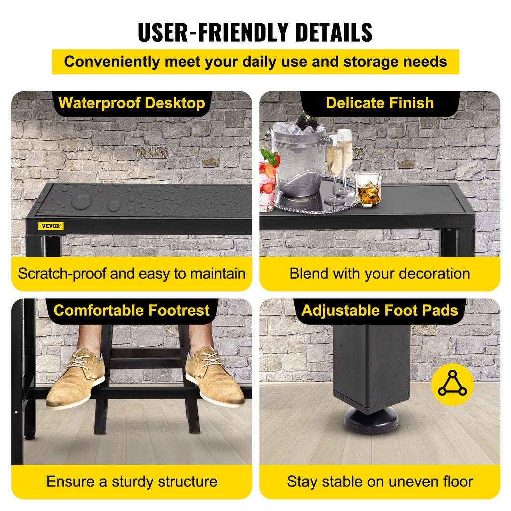 Narrow Rectangular Bar Height Outdoor Table with Adjustable Feet W721868