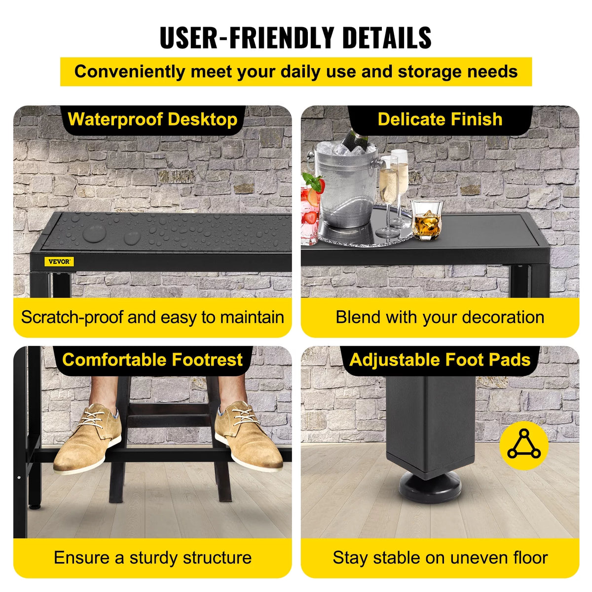 Narrow Rectangular Bar Height Outdoor Table with Adjustable Feet W721868