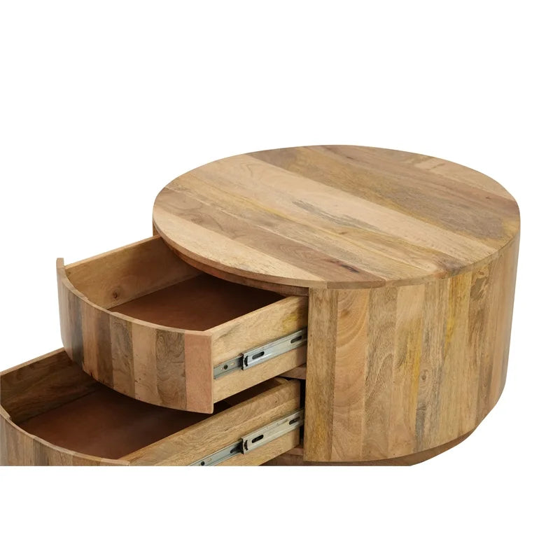 Brown 2-Drawer Round Wood Coffee Table W6050