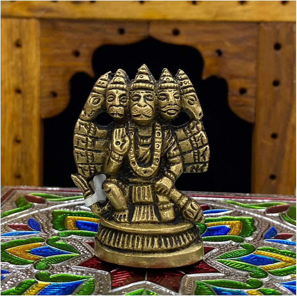 Brass Panchmukhi Hanuman Statue Hindu God Sculpture I463