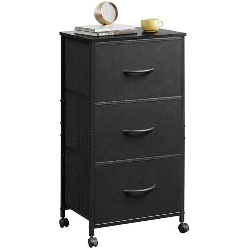 Black 3 Drawer Fabric Dresser with Wheels G60532