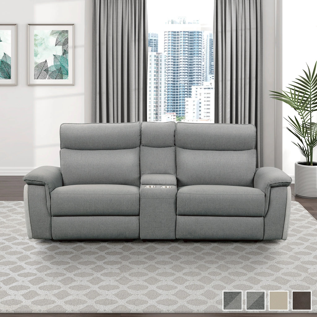 Light Grey Polyester Double Reclining Loveseat with Console P46311