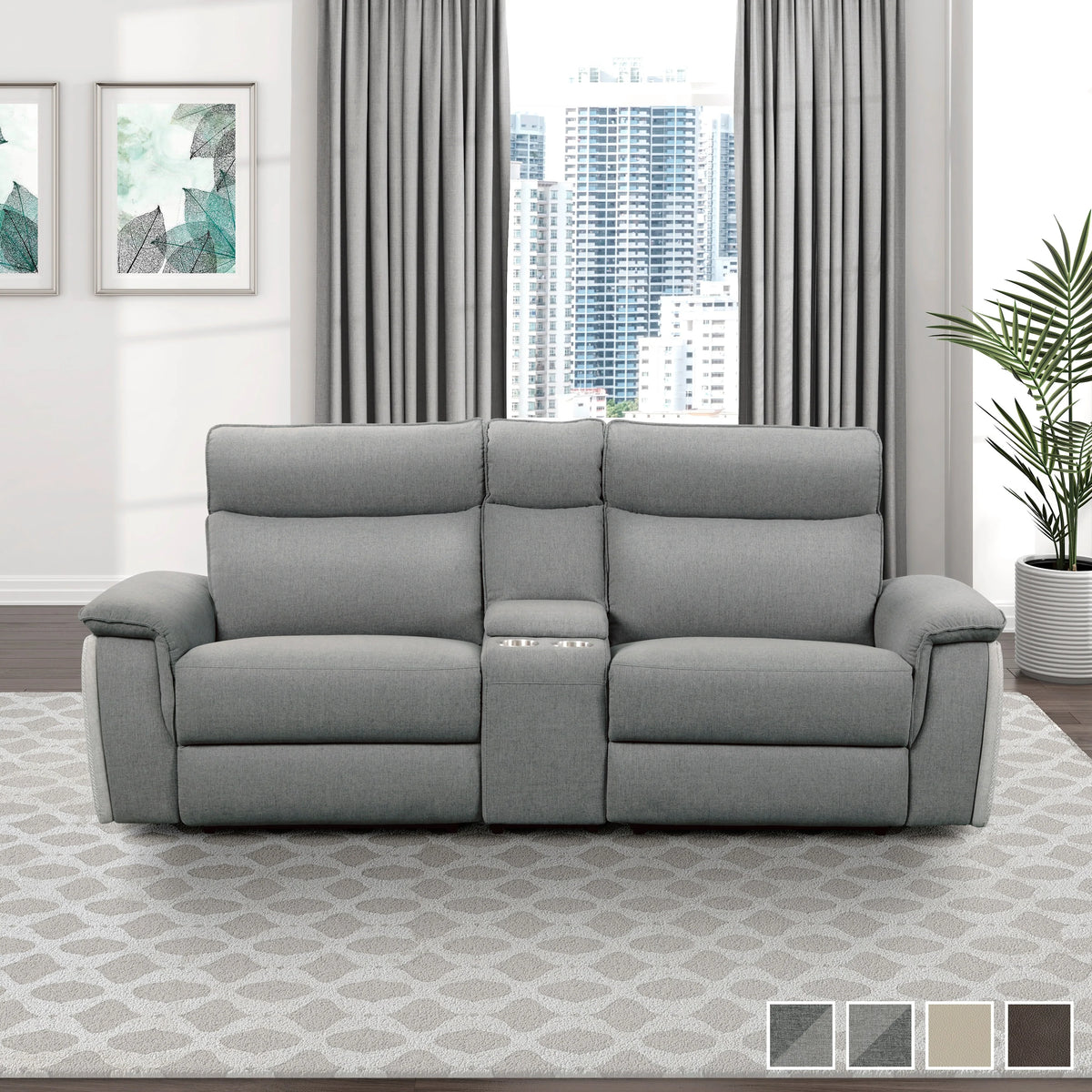 Light Grey Polyester Double Reclining Loveseat with Console P46311
