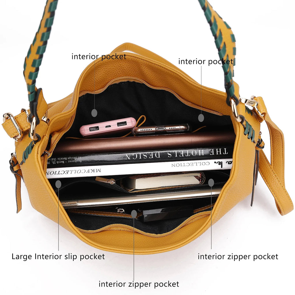 Vegan Leather Womens Shoulder Bag with Wallet 2 Pieces I435538