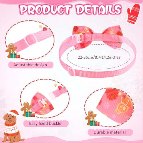 48 Pcs Pink Christmas Dog Bandanas Bow Collars and Ties Set X79997