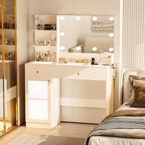40" White Vanity Desk with Mirror and Lights P94503