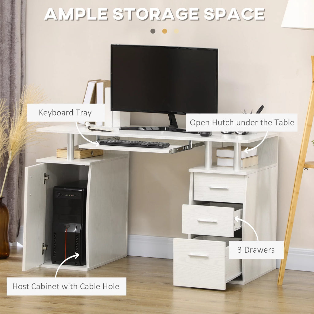 47" White Computer Desk with Keyboard Tray and Storage Drawers S74412