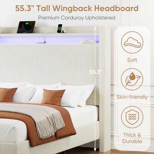 Queen Size Upholstered Platform Bed with Tall Headboard N90061