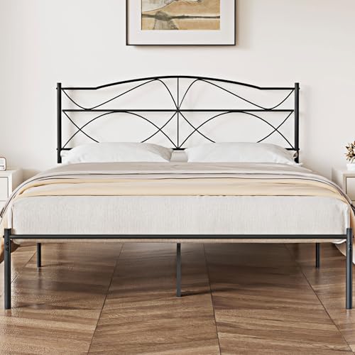 Full Size Black Metal Platform Bed Frame with Headboard and Footboard F76155