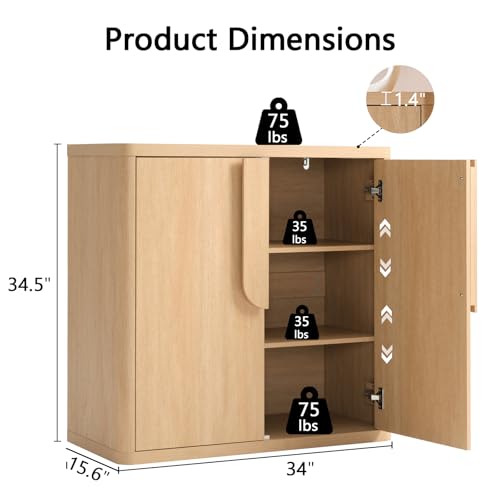 Natural 4 Door Sideboard Buffet Cabinet with Adjustable Shelves A404