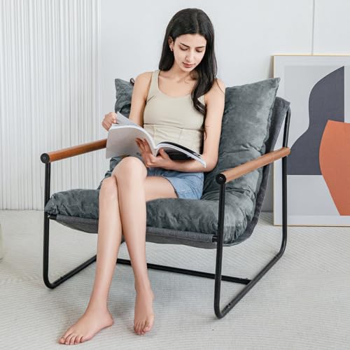 Beige Velvet Accent Chair with Metal Frame S694