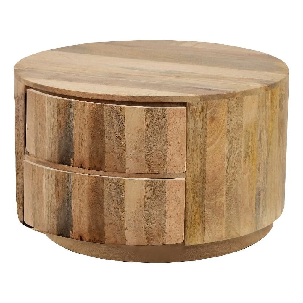 Brown 2-Drawer Round Wood Coffee Table W6050