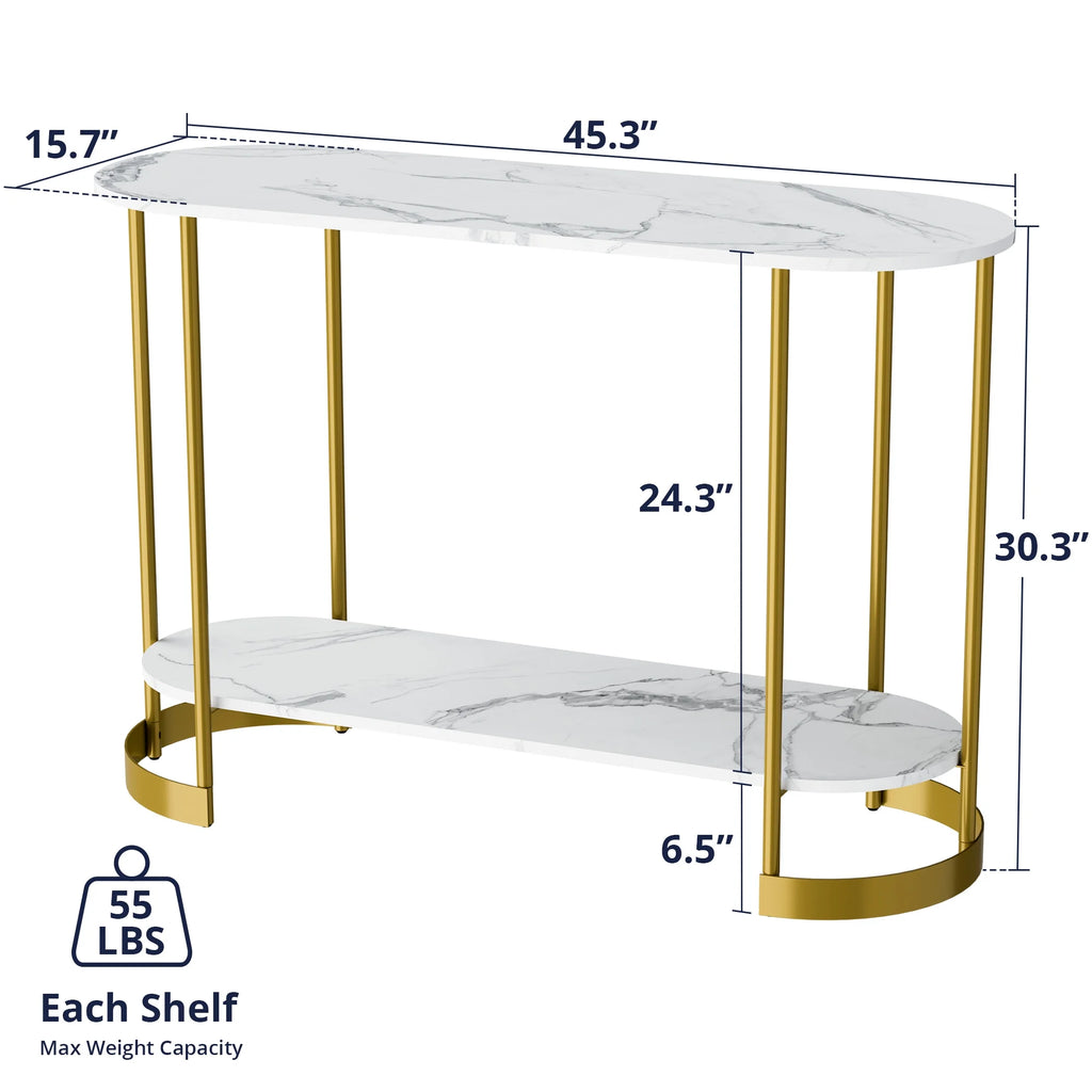 White Marble Pattern 2-Tier Console Table S918