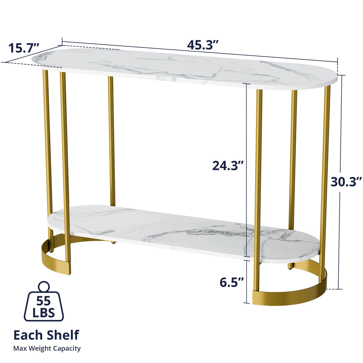 White Marble Pattern 2-Tier Console Table S918