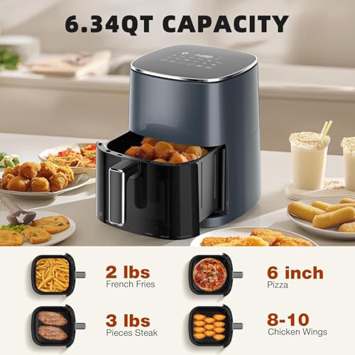 6QT Large Digital Air Fryer with Clear Window, Dishwasher Safe, Nonstick, Gray T981970
