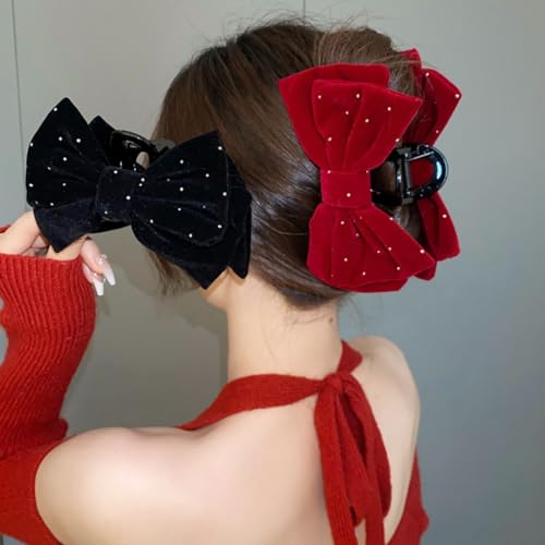 Velvet Rhinestone Bow Claw Hair Clips 2 Pack K6157