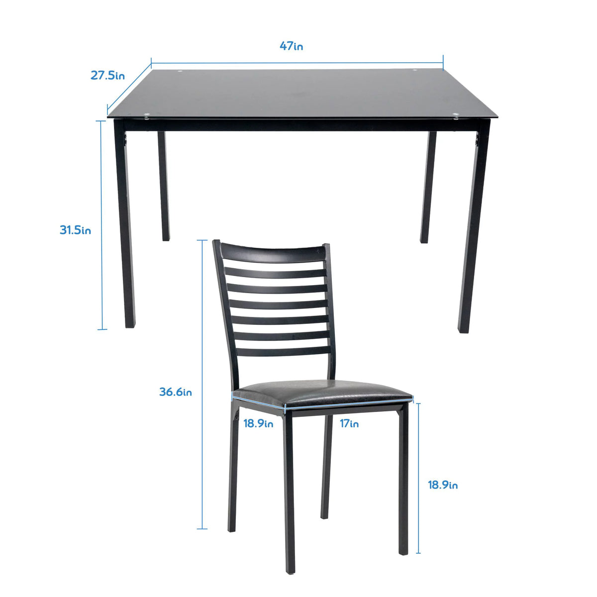 5 Piece Black Dining Table Set with 4 Upholstered Chairs G3890