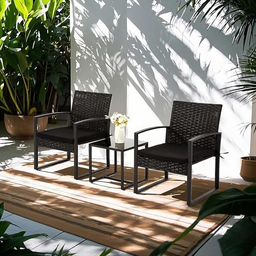 3 Pieces Rattan Patio Furniture Set with Coffee Table D27740