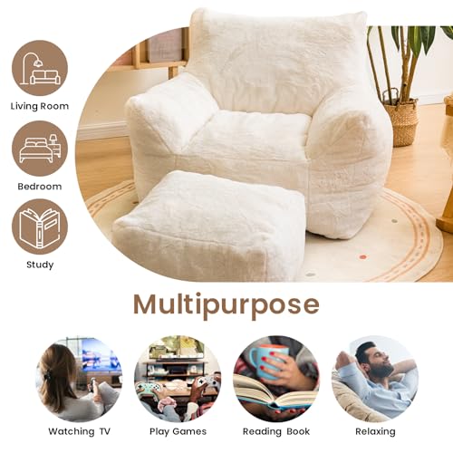 Sherpa Faux Fur Memory Foam Bean Bag Chair and Ottoman Set O79725