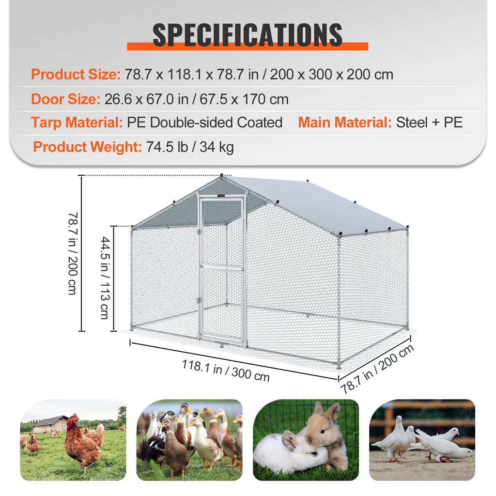 Large Metal Chicken Coop 6.6x9.8x6.6 ft L5934
