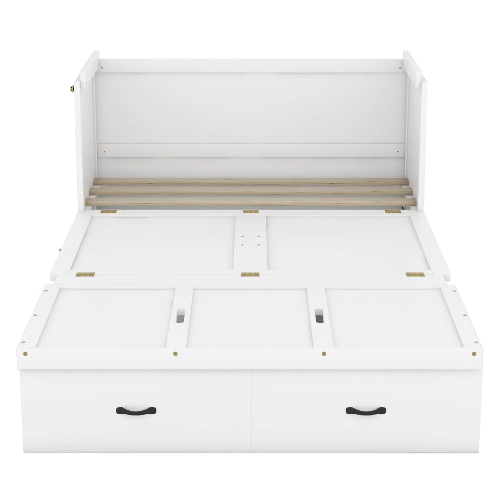 Full Size White Murphy Bed with USB Port and 2 Storage Drawers Z2616