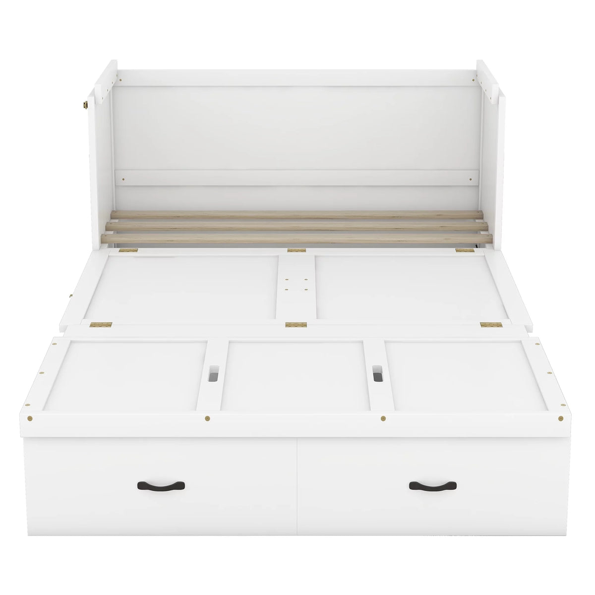 Full Size White Murphy Bed with USB Port and 2 Storage Drawers Z2616