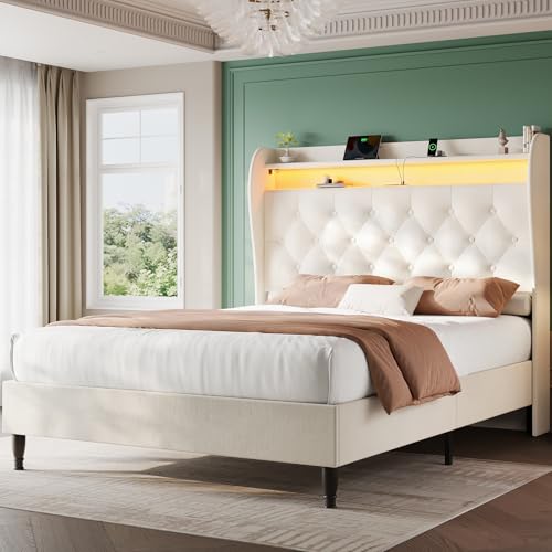 Queen Size Upholstered Platform Bed with Tall Headboard N90061