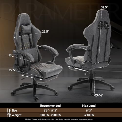 Black Big and Tall Ergonomic Gaming Chair with Footrest and Massage Lumbar Support U352056