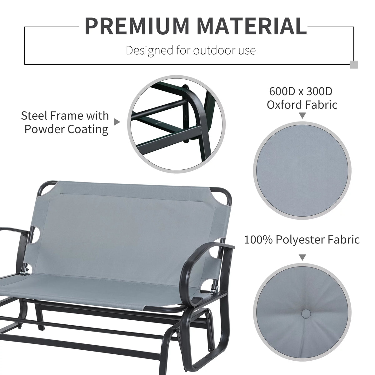 Grey 2-Person Outdoor Glider with Cushions K48046