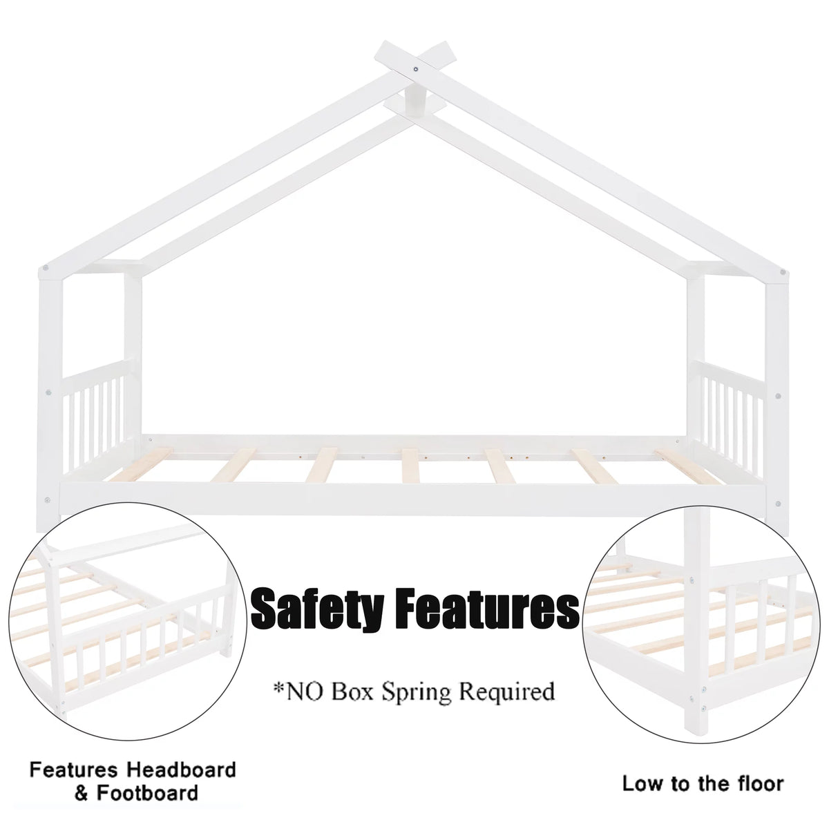 White Twin Size Wood House Bed with Headboard and Footboard Y649351