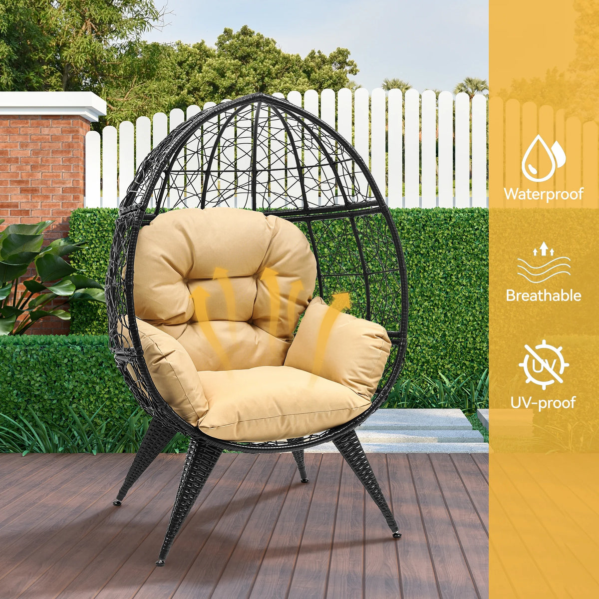 Oversized Wicker Egg Chair with Stand Cushion R19676