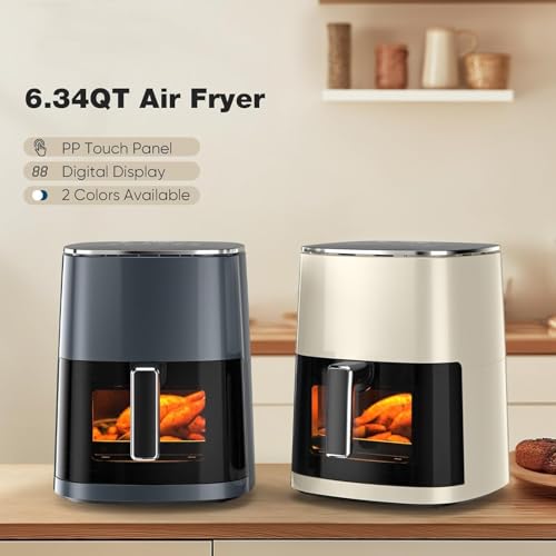 6QT Large Digital Air Fryer with Clear Window, Dishwasher Safe, Nonstick, Gray T981970