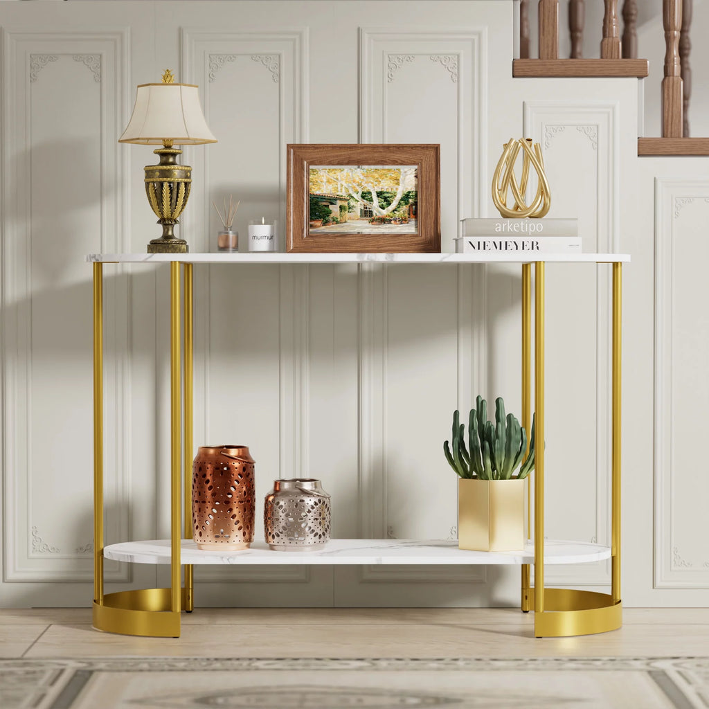 White Marble Pattern 2-Tier Console Table S918