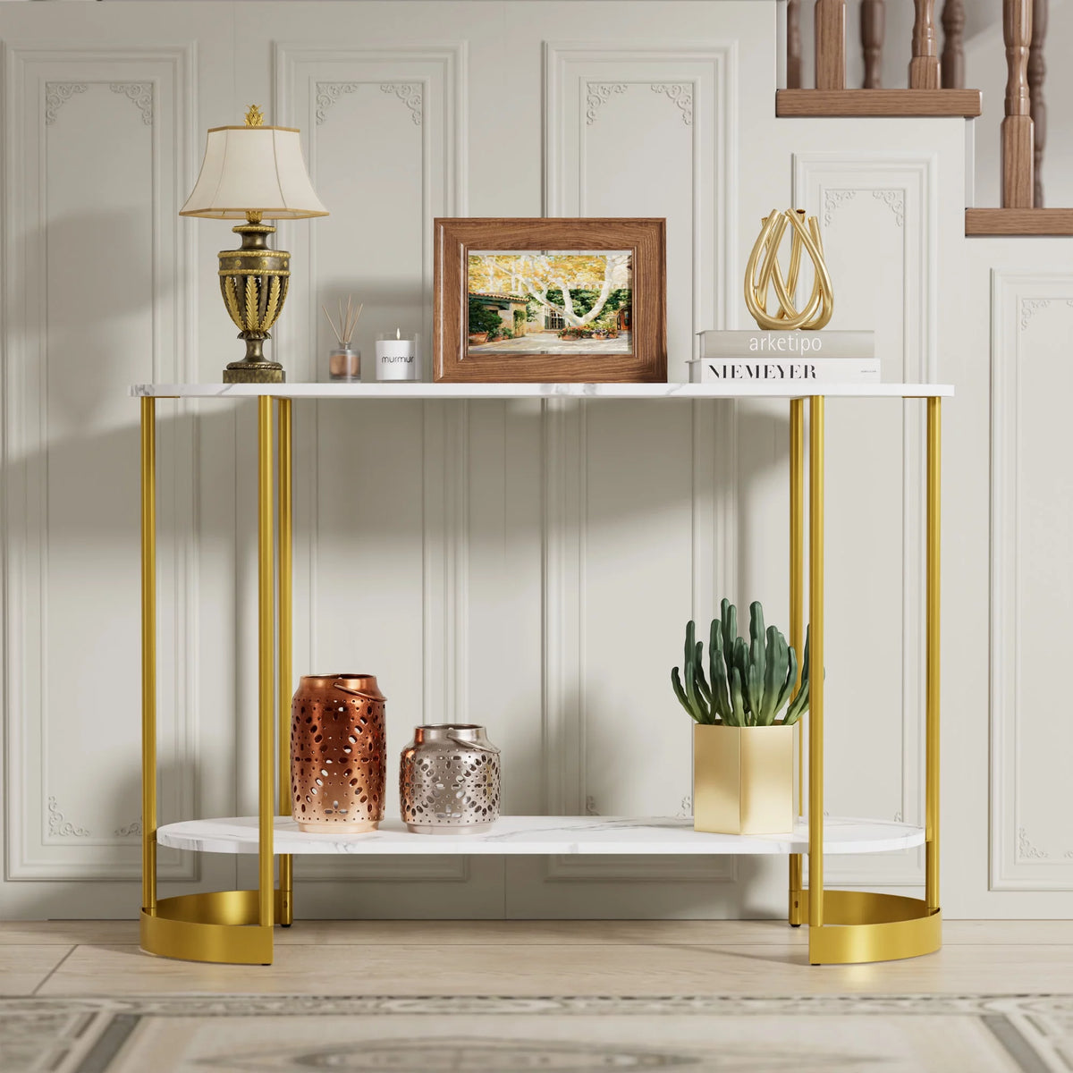 White Marble Pattern 2-Tier Console Table S918