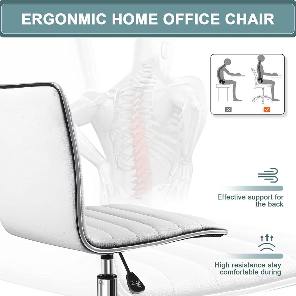 Black Armless Leather Swivel Desk Chair with Wheels M41741