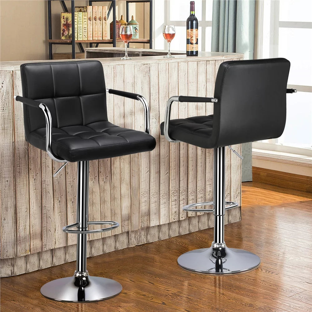 2pcs Black Faux Leather Swivel Bar Stools B1955