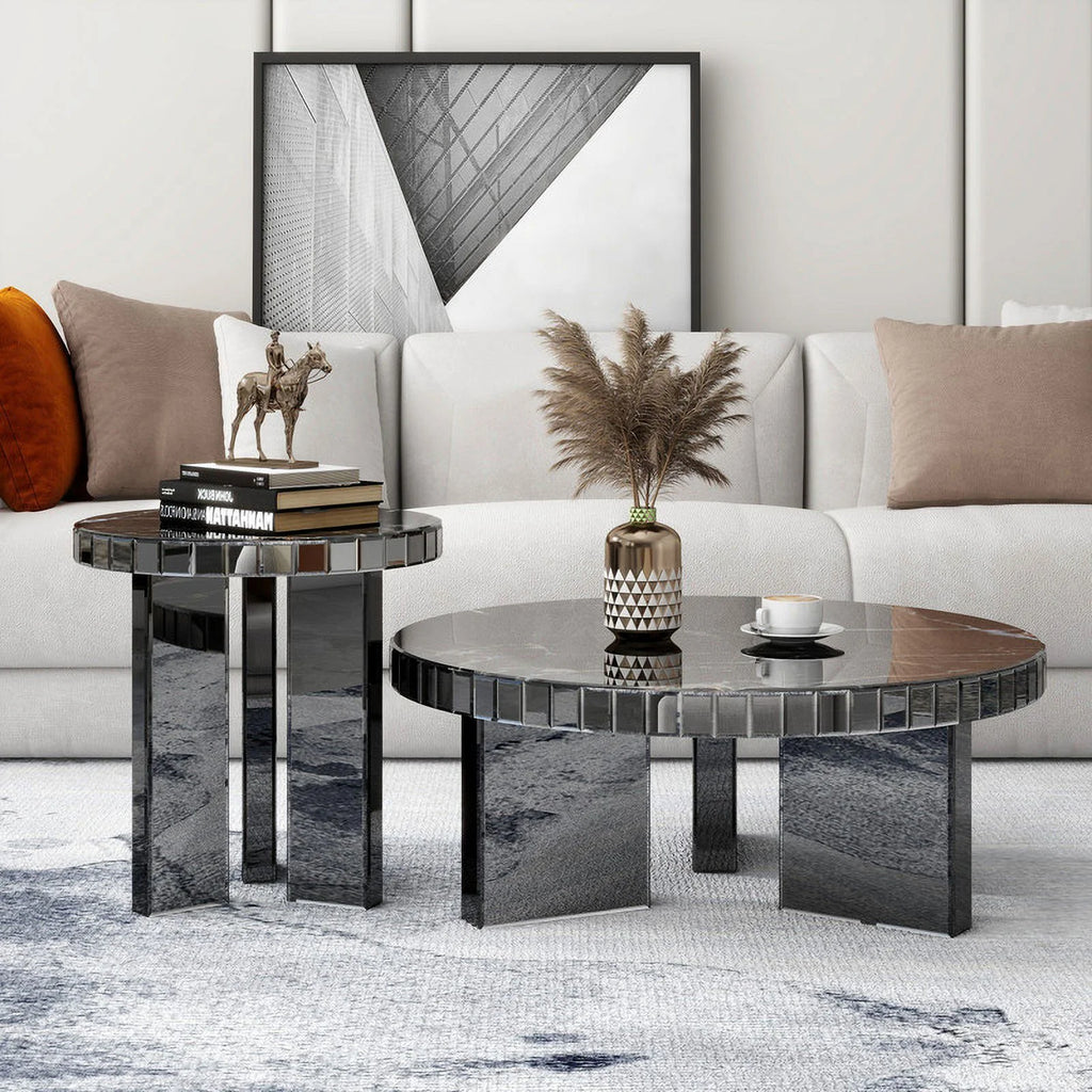 Grey Round Marble Textured Coffee Table K742379